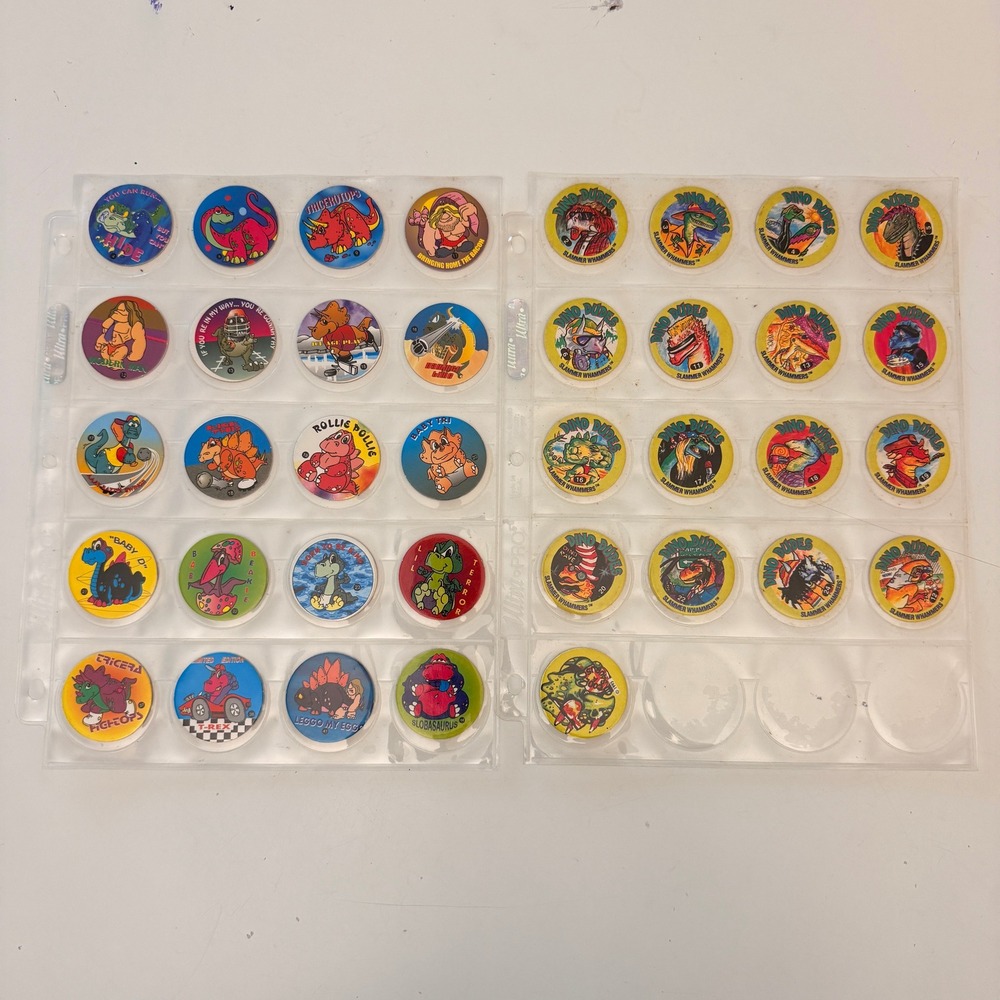 Vintage Dino Dudes Slammer Whammers Pogs Lot 37 Count 90s Retro Milk Caps